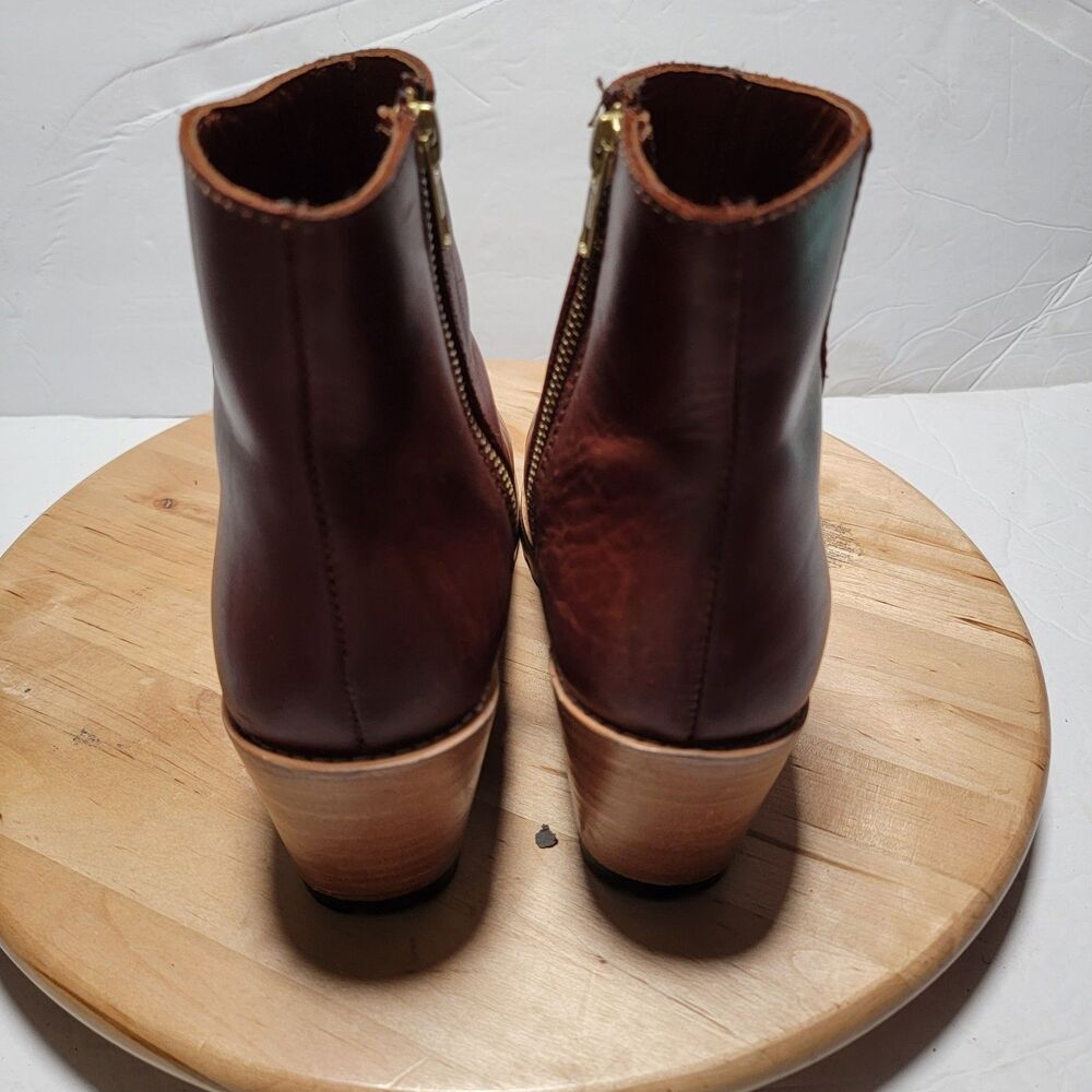 Patina Leather Ankle Boots Lug Sole Zip Booties Brown Women’s Size 9 - Picture 4 of 8